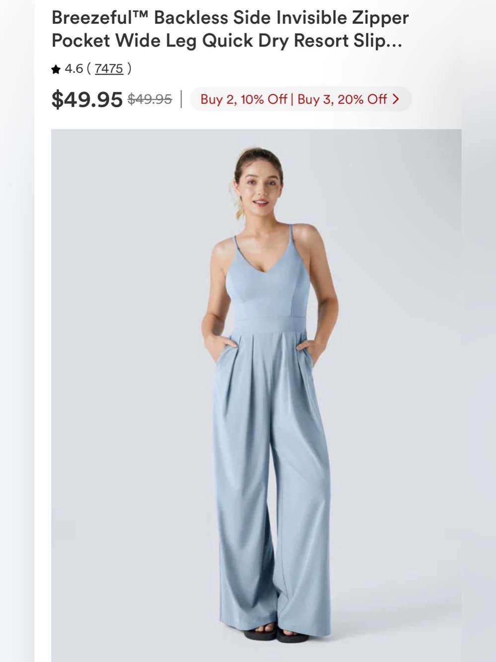 HALARA Light Blue Wide-Leg V-Neck Jumpsuit
